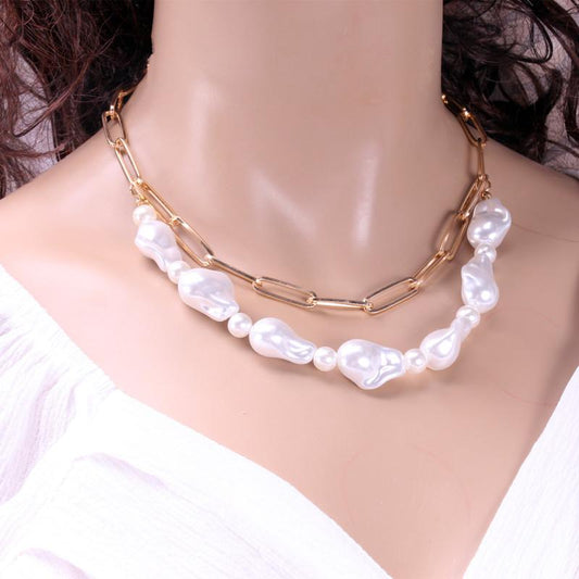 Temperament Baroque Imitation Pearl Multilayer Necklace Double Versatile Chain Beaded Necklace Women's Jewelry