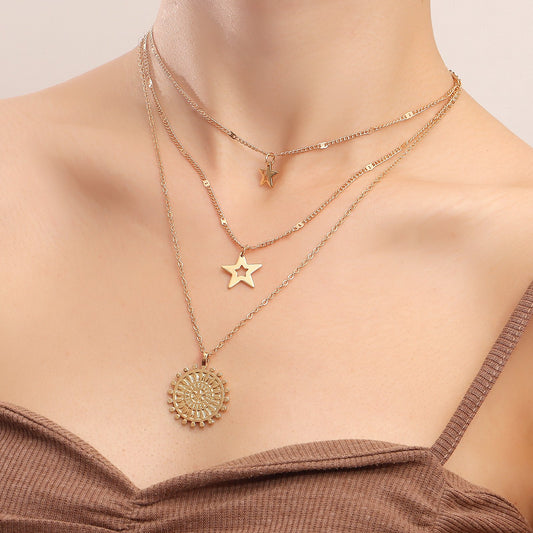 Jewelry punk multi-layer pentagram geometric pendant necklace female niche design high-end necklace