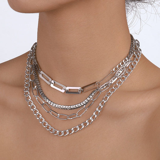 N1412 Multi-layered wear personality mix and match necklace exaggerated punk modern necklace geometric creative necklace