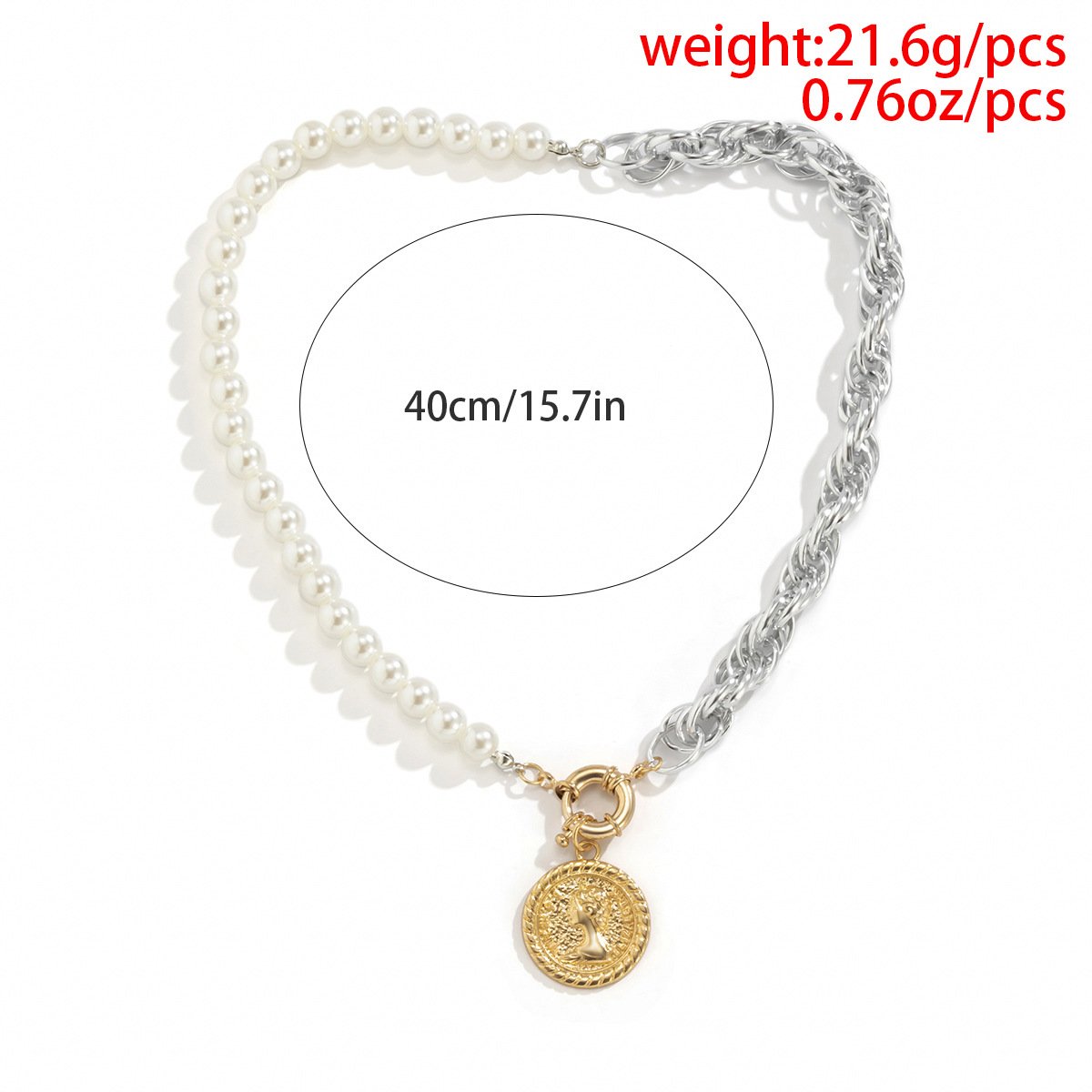 Jewelry creative asymmetric stitching chain necklace female sweet cool imitation pearl portrait pendant necklace