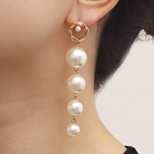 Jewelry ins high sense long tassel imitation pearl babes earrings high quality