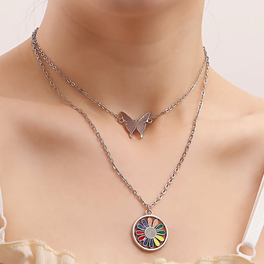Jewelry ins colorful sun flower butterfly pendant necklace female does not fade
