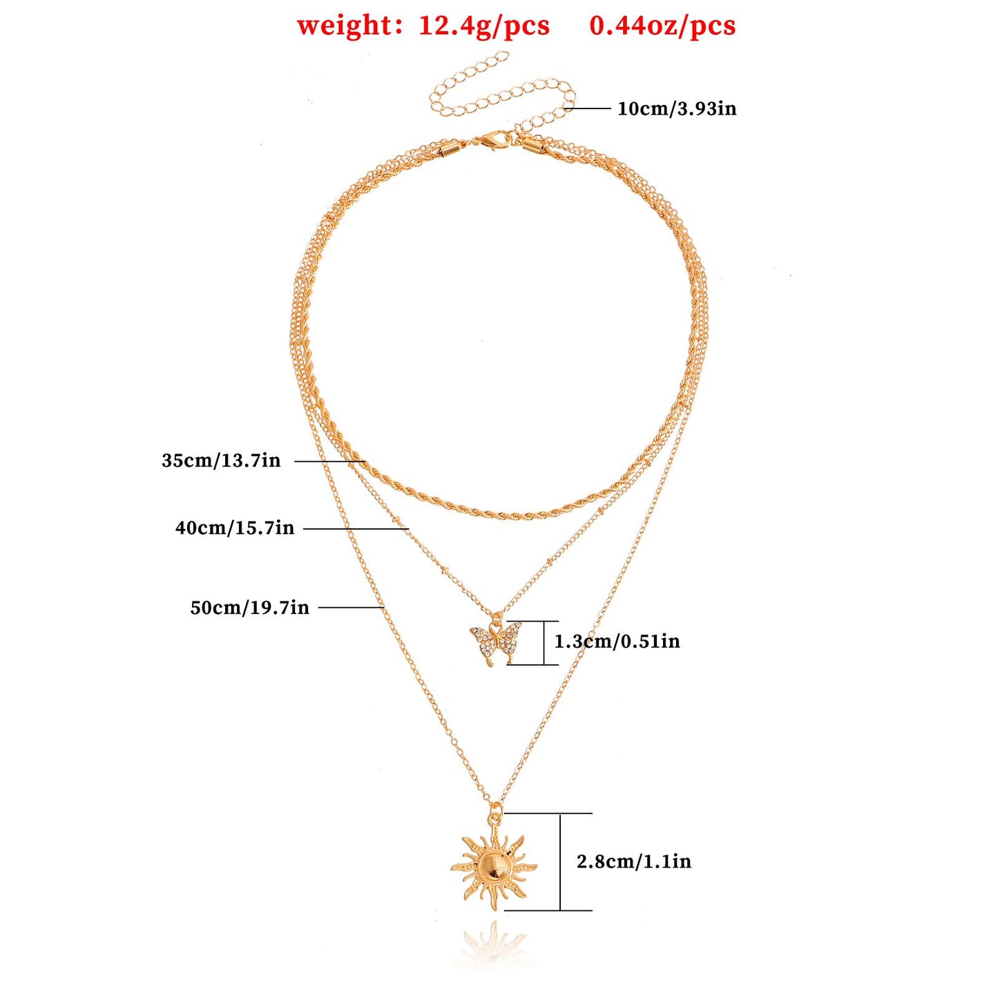 Jewelry trend double-layer micro-inlaid diamond butterfly sun pendant necklace female ins metal pendant