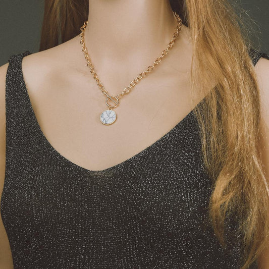 Vintage Alloy OT Buckle Necklace Fashion White Turquoise Pendant Necklace Ladies Accessories