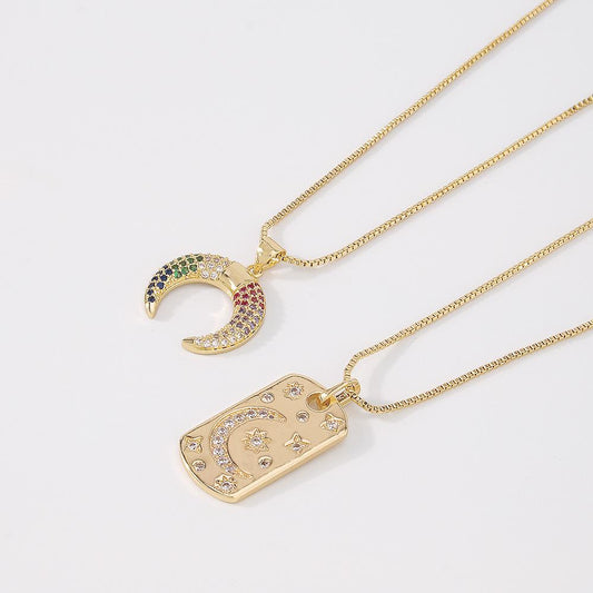 ZN42 Net Red Necklace Star Crescent Square Brand Copper Zircon Necklace Commuting Niche Design Sense Necklace