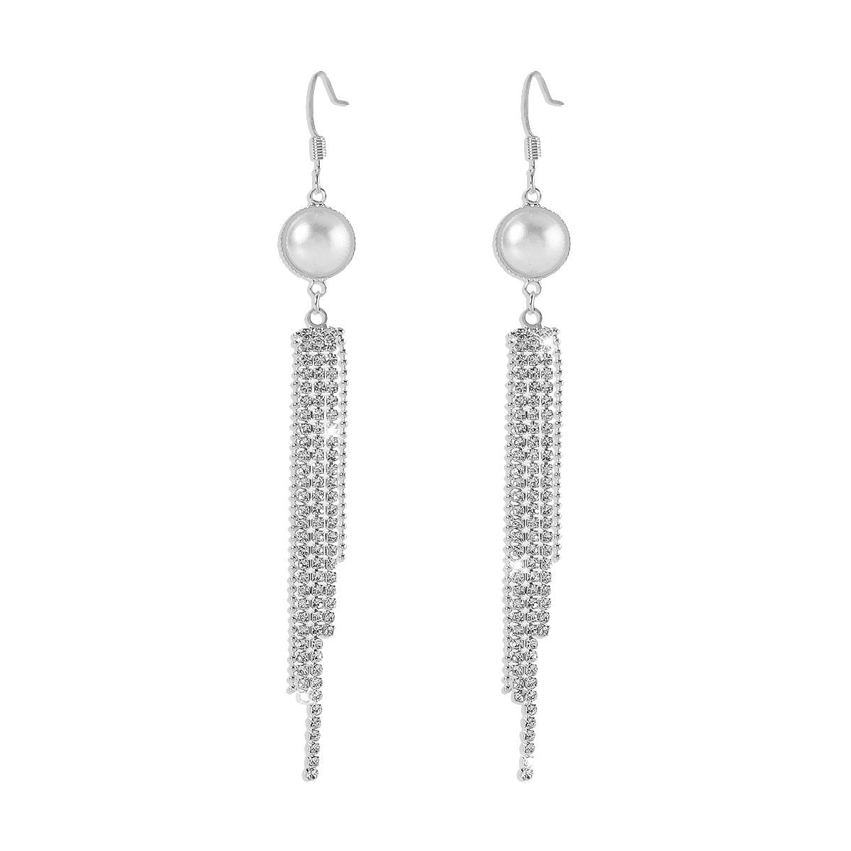 1593 Internet celebrity fashion niche tassel earrings pearl rhinestones sweet cool fairy air long design sense earrings