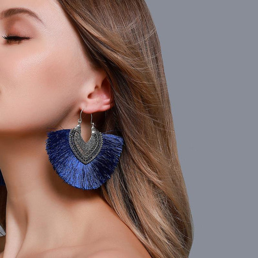 Fashion creative earrings exaggerated retro fan-shaped tassel earrings earrings bohemian earrings