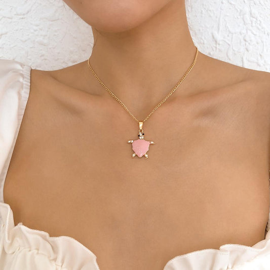 N9816 Geometric Necklace Female Cute Funny Small Turtle Micro-inlaid Pendant Necklace Design Creative Necklace