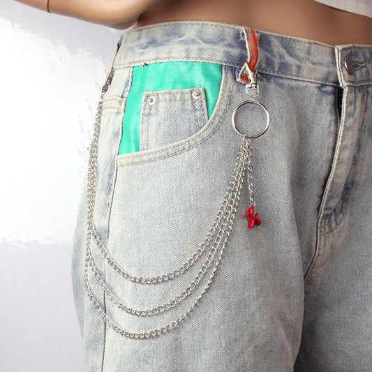 Jewelry punk hip-hop metal pants chain personality simple acrylic pony pendant ring accessories