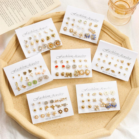 Simple Set Earrings Creative Cute Elephant Pearl Earrings Feminine Earrings Nine Pairs of Earrings