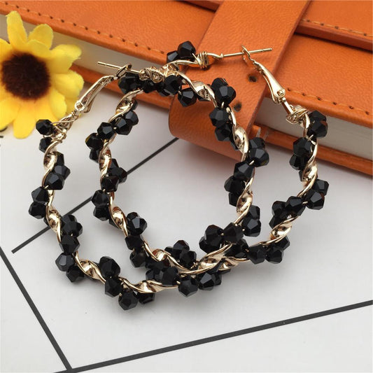 Geometric crystal earrings colorful crystal hand-woven winding earrings exaggerated round earrings 4 colors