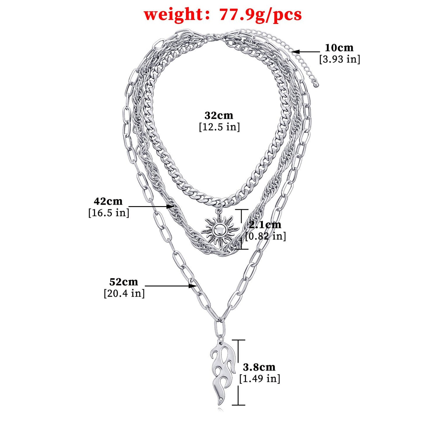 Jewelry Creative Personality Sun Flame Pendant Necklace Female Fashion Retro Versatile Multi-layered Necklace