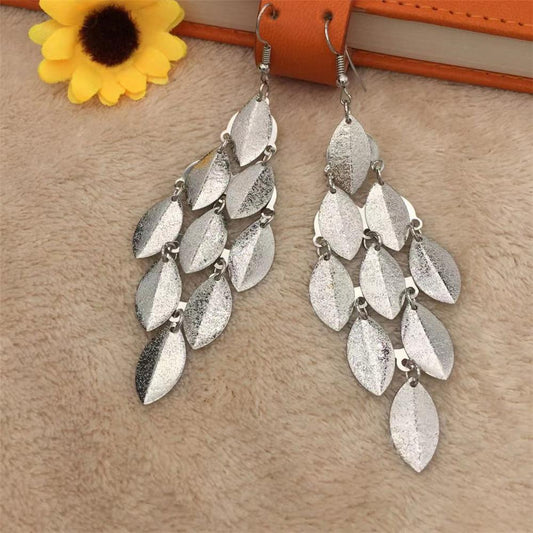 Long Frosted Caltrop Leaf Earrings Earrings Metal Fashion Earrings Three Colors