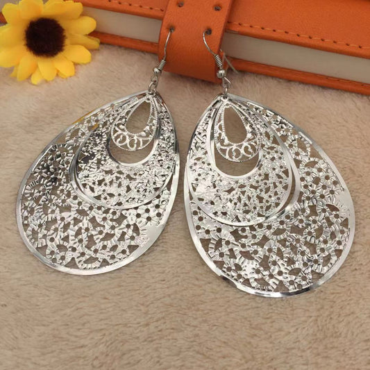 Indian Hollow Out Multi-layer Big Water Drop Earrings Ladies Earrings