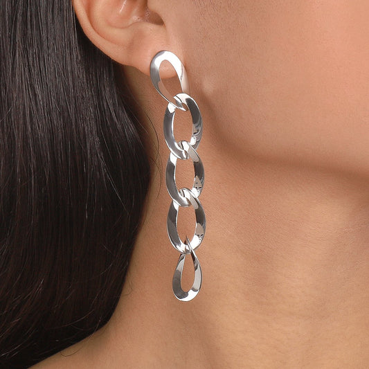 E158 Exaggerated Personality Long Earrings Glossy Chain Retro Cool Fashion Geometric Earrings Women