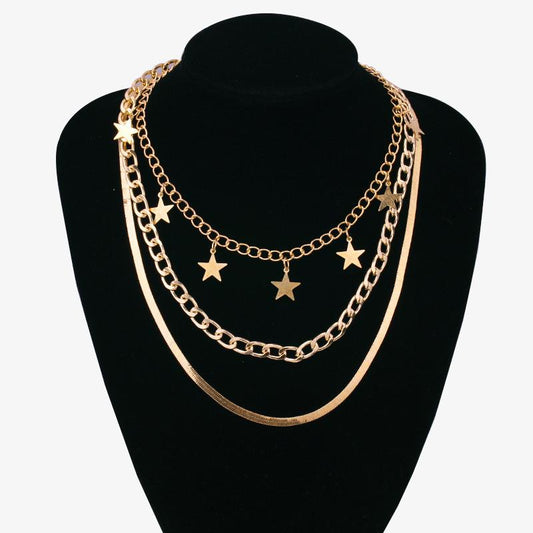 Jewelry Metal Trendy Punk Geometric Chain Necklace Hip Hop Snake Bone Chain Fashion Star Necklace