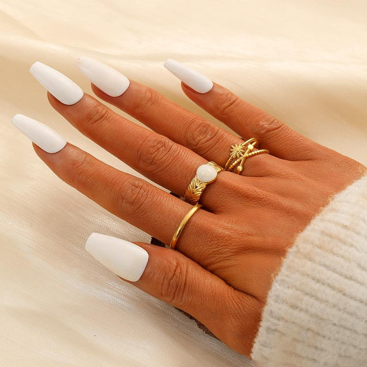 Fashionable and simple lady's stainless steel opening cute wheat ears dripping oil star and moon set ring