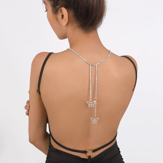 N1737 Claw Chain Rhinestone Tassel Butterfly Long Necklace Sweet Cool Elegant Fashion Niche Geometric Necklace