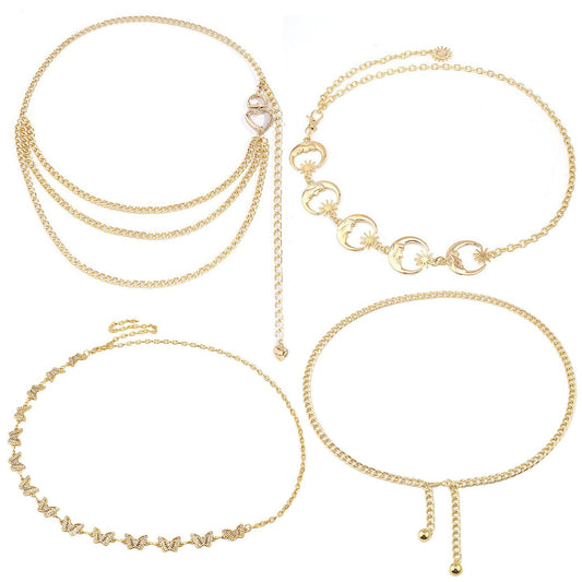 Waist chain combination golden white K various fashion geometric accessories jeans with trendy body chain