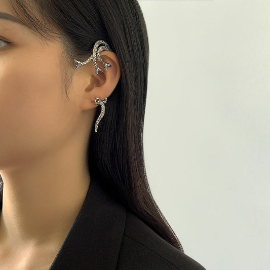 Jewelry Retro Three-Dimensional Cross Snake Earring Female Personality Fashion Geometric Single Outline Ear Clip