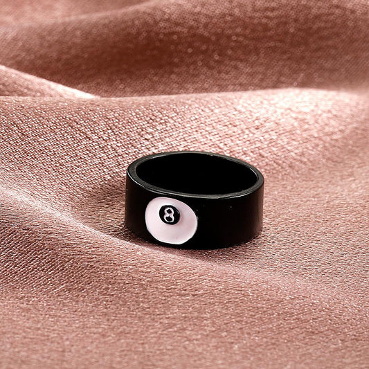 Billiard black 8 ring with the same metal geometric ring ins personality retro couple jewelry