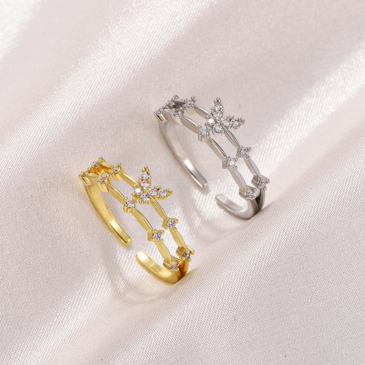 ins simple butterfly ring female fashion temperament micro-inlaid zircon double-layer metal geometric opening index finger ring