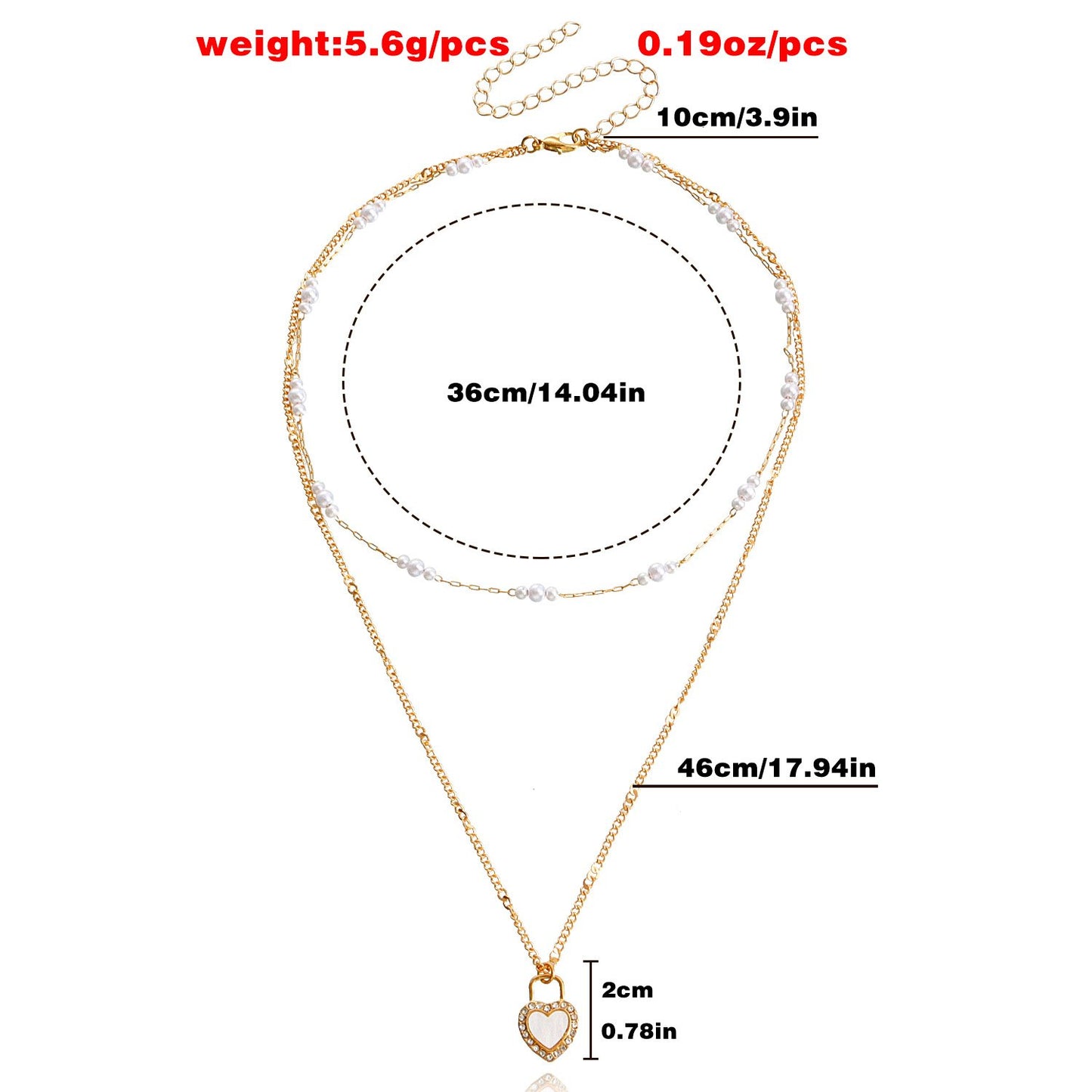 Jewelry Imitation Pearl Double Heart Pendant Necklace Sweater Chain Fashion Versatile Personality Design Necklace