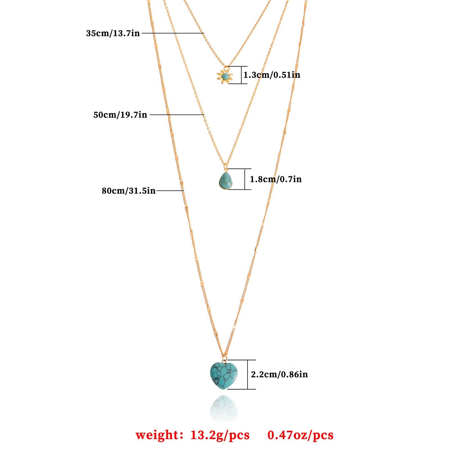 Jewelry ins multi-layer long tassel love turquoise pendant necklace female ethnic necklace