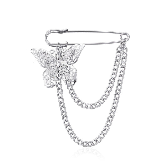 Ins tide Harajuku men and women personality butterfly chain brooch fashion metal pin suit decoration jewelry