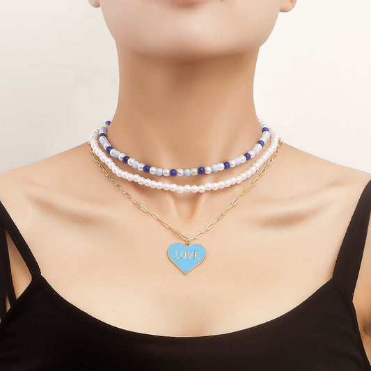 Jewelry Bohemia imitation pearl exaggerated color LOVE love pendant necklace hot girl necklace