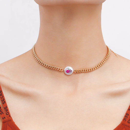 Jewelry Flat Pearl Print Necklace Necklace Women's Fresh Light Luxury Niche Metallic Necklace