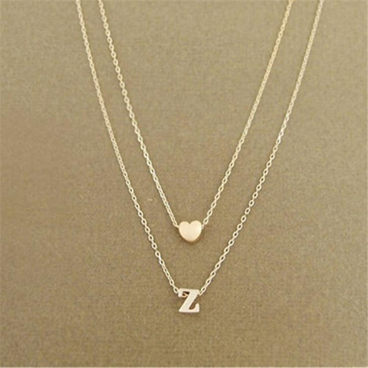 Style Summer Fashion Fan Double Peach Heart Combination 26 Letters Pendant Necklace