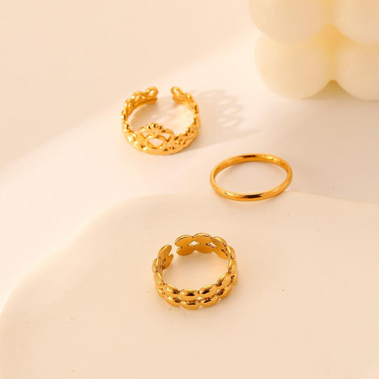 Versatile fashion simple stainless steel open ring crown dot set live mouth ring