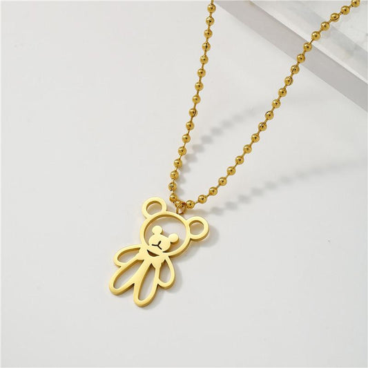 Fashion Accessories Simple Bear Sweater Chain Titanium Steel Mid-length Sweater Chain Vacuum Plated 18k Gold Necklace Women