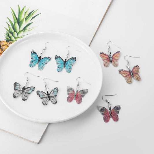 Creative Personality Painted Butterfly Real Leaf Specimen Pendant Earrings Necklace Women's Set