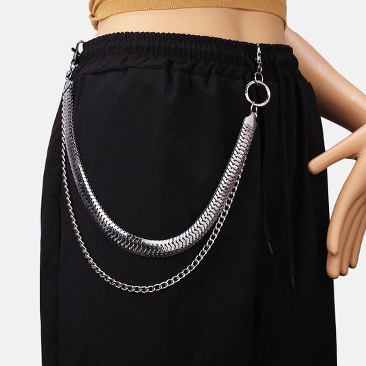 Hip-hop punk fashion metal waist chain personality popular double-layer jeans chain ins