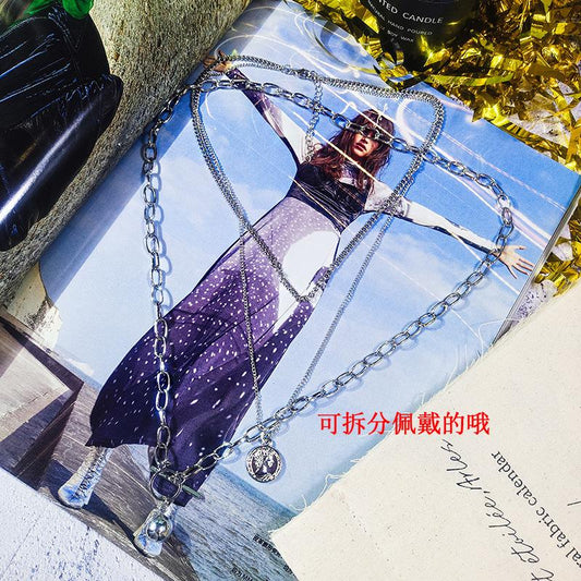 Cold fashion metal ball coin mix and match net red necklace choker sexy multi-layer long clothing chain female