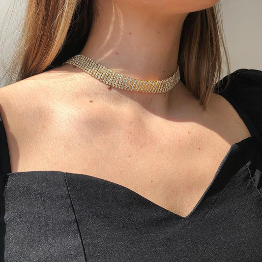 N517 Fashion Jewelry European Version Popular Beam Neck Element Necklace Trendy Women's Full Diamond Necklace Alloy Necklace