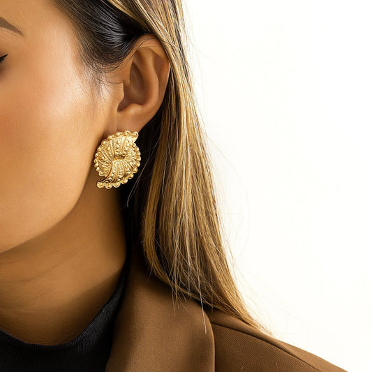 Jewelry metal flower-shaped fan-leaf stitching earrings retro niche geometric all-match earrings for women