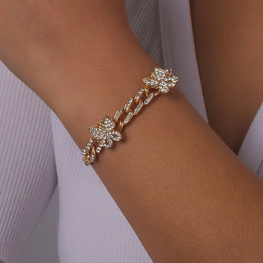B167 Chain Bracelet Full Diamond Butterfly Light Luxury Romantic Bracelet Metal Texture Punk Personality Accessories