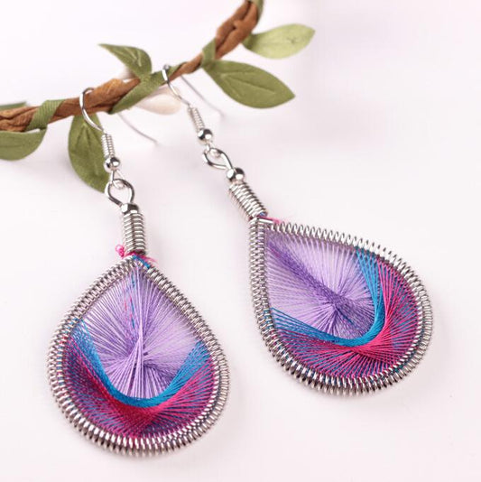 Ethnic pure handmade feather earrings silk bohemian earrings jewelry