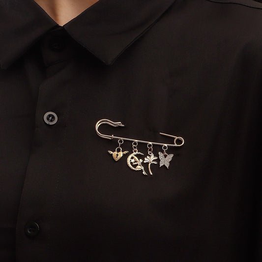 Jewelry simple tassel multi-element brooch accessories female geometric micro-diamond butterfly exaggerated brooch