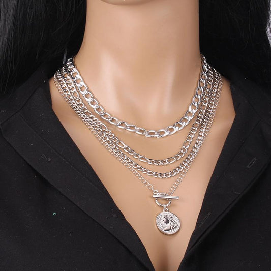 Jewelry Retro Simple Geometric Hollow Chain Necklace Fashion Portrait Metal Aluminum Chain Clavicle Chain