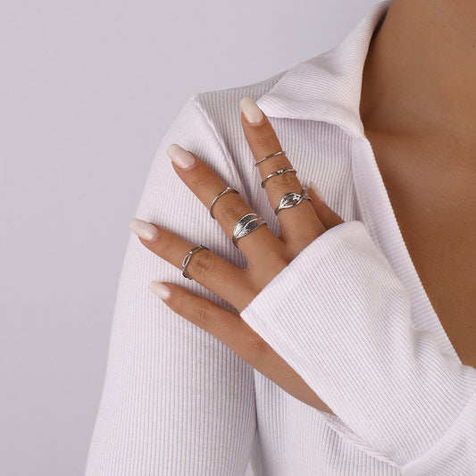 R78 Personality Cold Leaf Ring Set 8-character Plain Circle Personality Small People Design Sense Ring Female