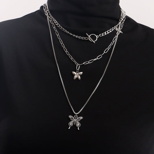 Jewelry punk kvk striped butterfly long sweater necklace female ins hip-hop sweater chain