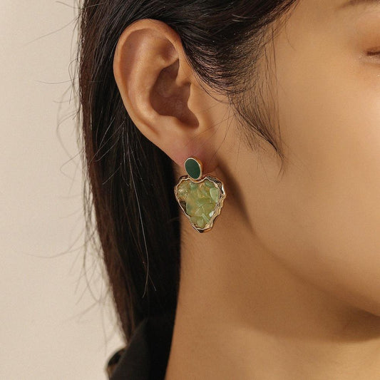 Green earrings temperament earrings original stone crushed stone love drop earrings ins fashion personality earrings jewelry