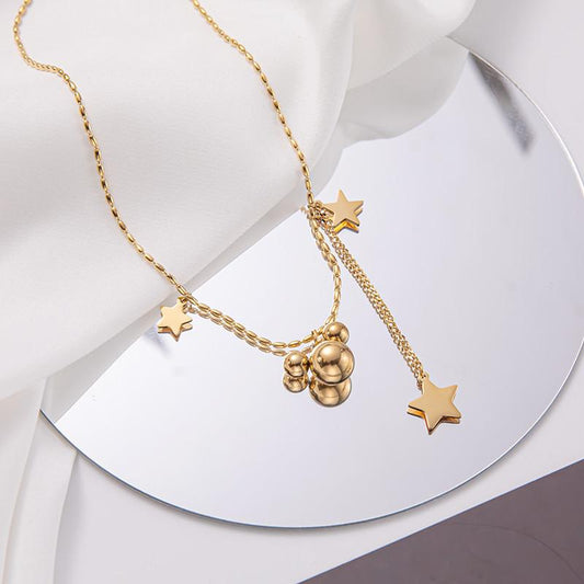 Mickey Mouse Necklace Female Niche Ins Net Red Fashion Titanium Steel 18k Gold Beads Clavicle Chain