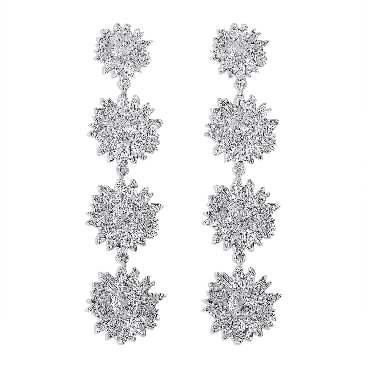 E1652 Retro Fashion Earrings Metal Holiday Literary Flower Earrings Sunflower Geometric Earrings