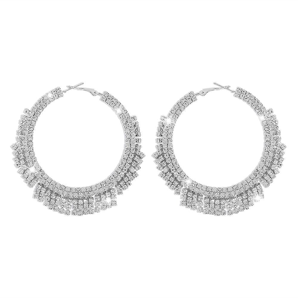 E135 Exaggerated Claw Chain Earrings Rhinestone Tassel Large Circle Earrings Sexy Light Luxury Vintage Earrings