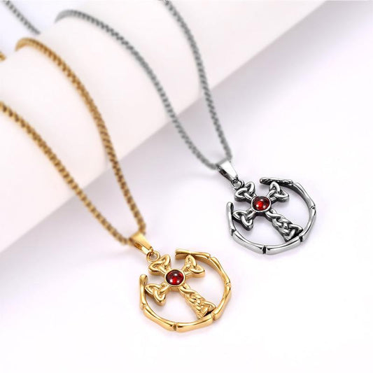 Jewelry Fashion Cross Pendant Necklace Men Religion Ruby Hip Hop Rock Jewelry